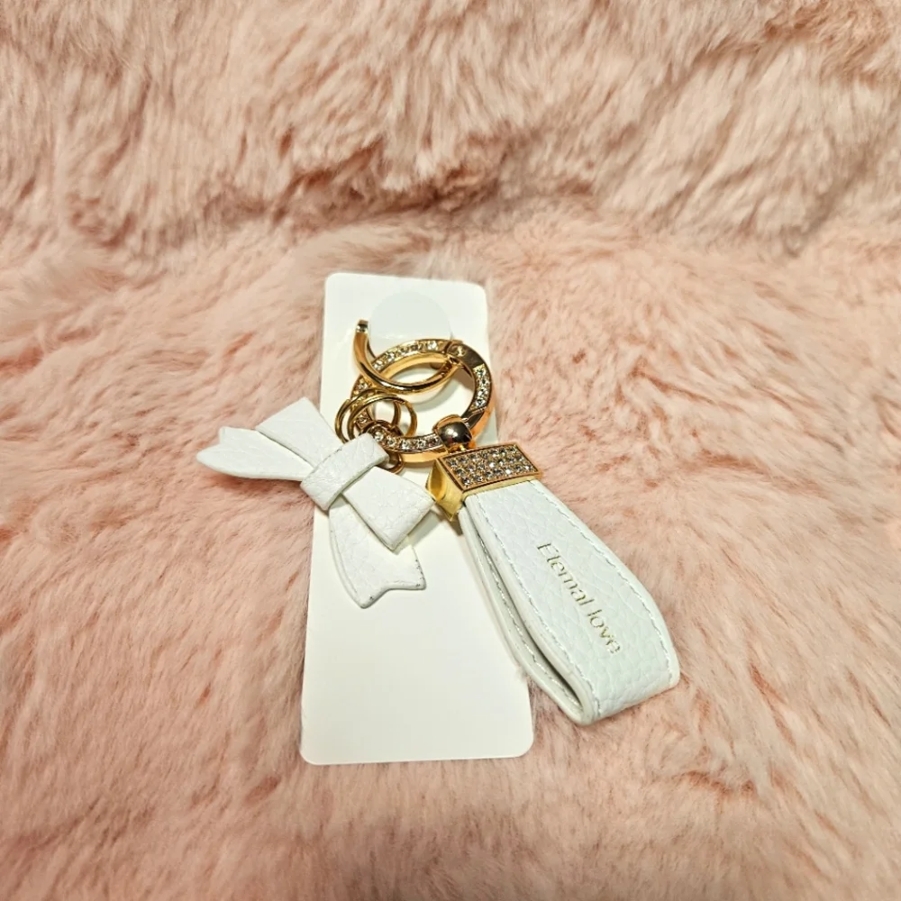 Eternal Love White Leather Rhinestone Keychain Bag Charm
